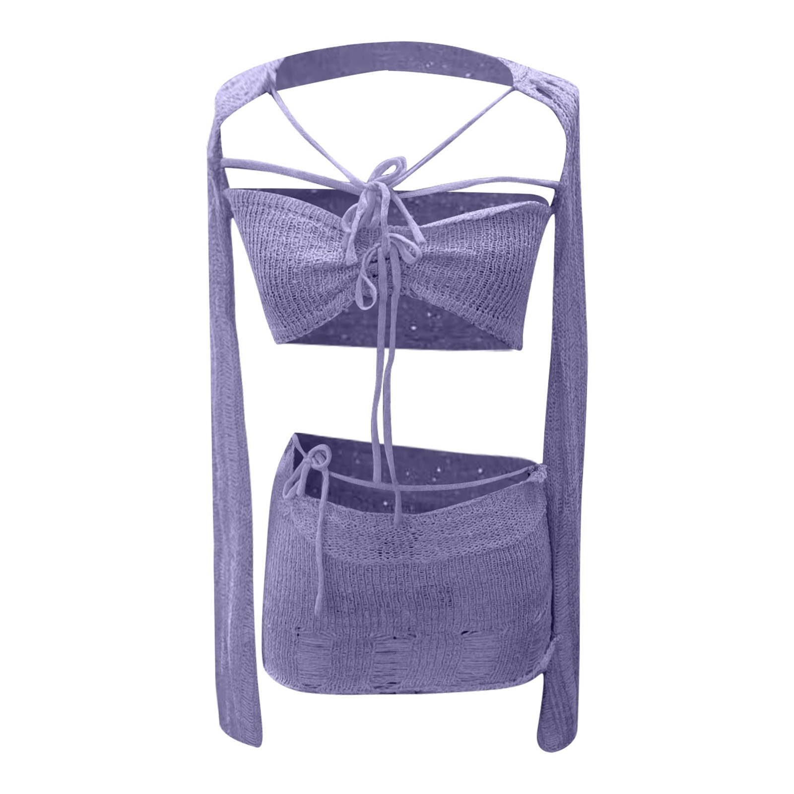 thumbnail image 4 of Conjunto de punto de 3 piezas para mujer: top corto de cuello alto y falda, textura acanalada, hilo de lentejuelas, moderno para fiestas y looks informales., 4 of 4